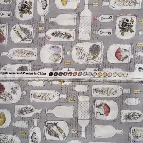 Nature Apothecary Jars with Feather, Flower, Mushroom on Gray - 1/2 Yard - Picture 8 of 8